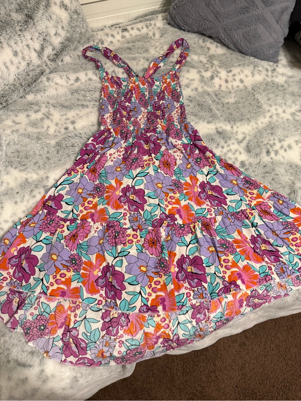 SHEIN Purple, Turquoise & Orange Floral Smocked Sundress
